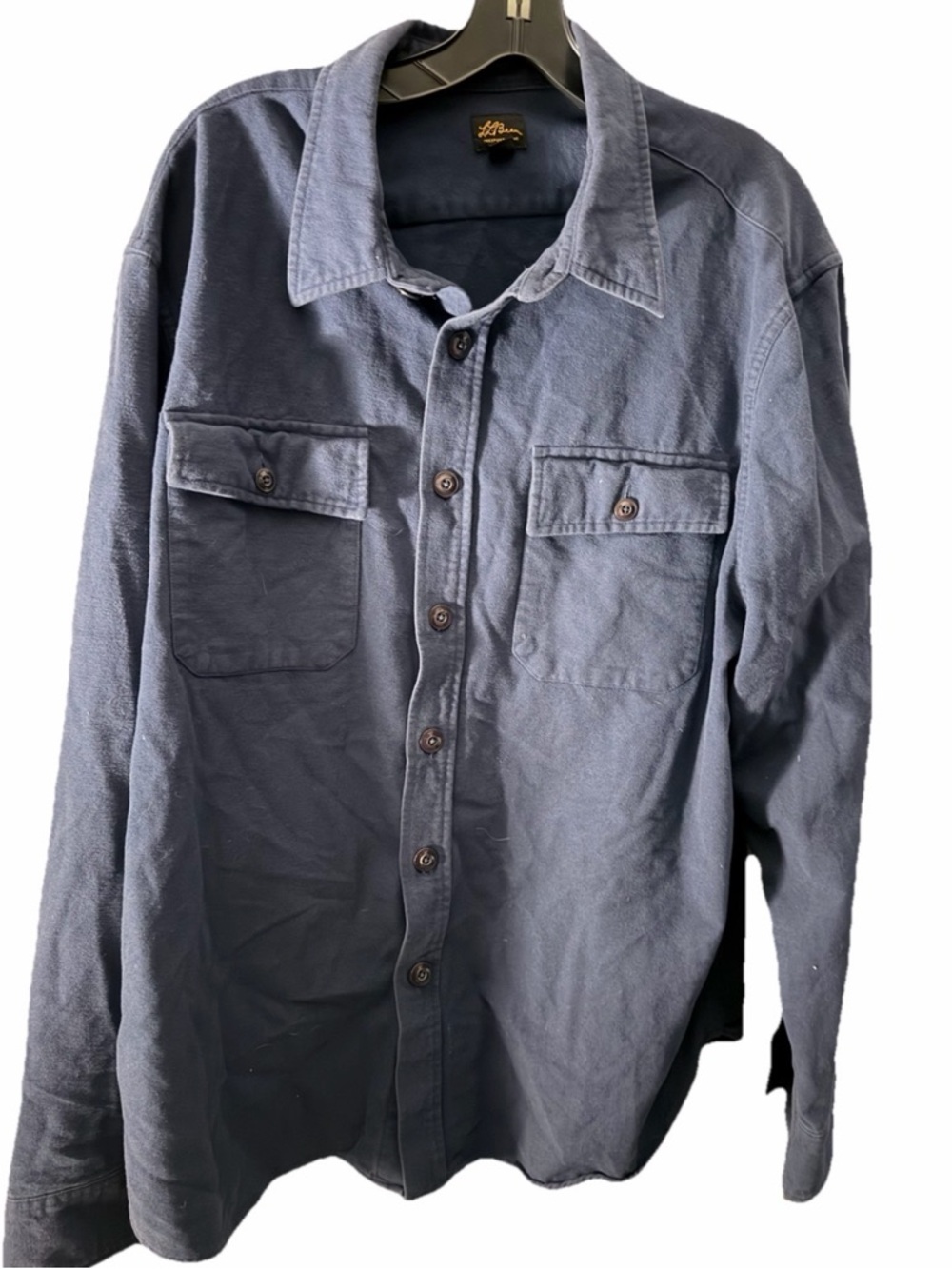 LL Bean Chamois Heavyweight Soft Flannel Shirt Navy Blue Men's XL